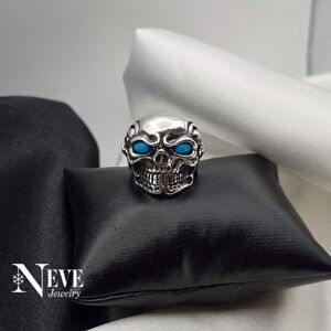Sterling Silver 925 Native American Skull with Turquoise Eyes Luxury Ring